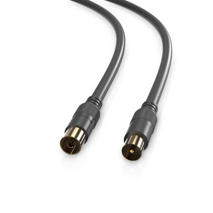 Conecto SA-CC50047-V2 Câble antenne TV coaxial 10 m - prise IEC mâle↔femelle double blindage noir