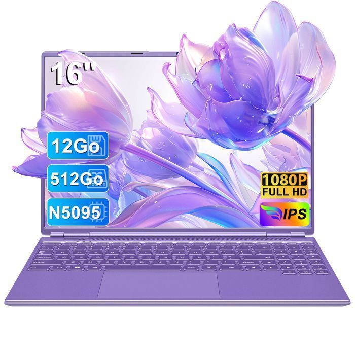 NOTODD PC Portable 16- Stockage 12Go+512Go – Celeron N5095 – Ordinateur Portable Windows 11 – FHD1920*1200 – 5G+2.4G WiFI –
