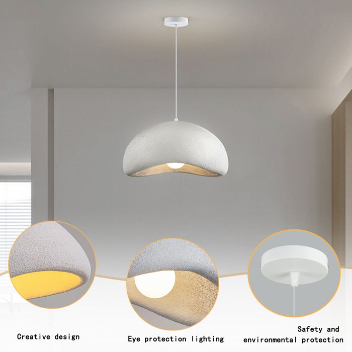 SNOGOLD Suspension Vintage Lustre de Milieu du Siècle Abat-jour en Résine de Dôme Blanc Ø20cm E27 Luminaire de Couloir Salon