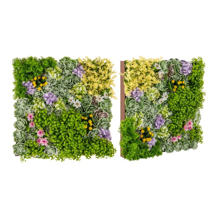 COSTWAY Haie Artificiel 2 PCS Décorations Murales Carrées 50 x 50cm en 3D 10 Types de Plantes Mixtes Intérieur et Extérieur
