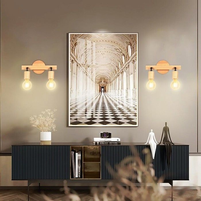 WOTTES Applique Murale 2 têtes Bois Éclairage Luminaire Plafonnier Spot de Plafond 2pcs Lampe Rétro pour Cuisine Salle à Manger