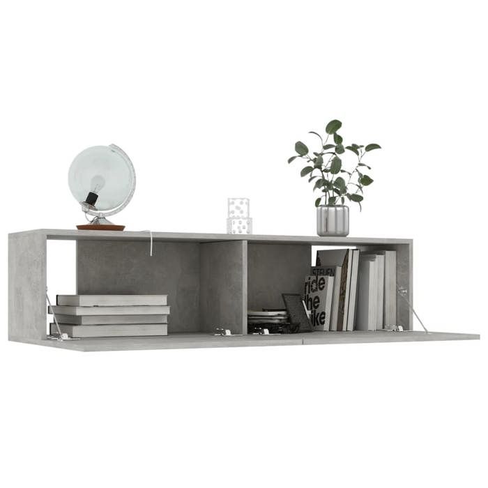 Meuble TV - Banc TV - Table TV - Gris béton - 120x30x30 cm - Bois d’ingénierie T366