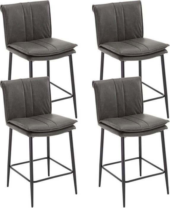 Wahson Tabourets de Bar Lot de 4 Tabouret de Bar Cuir PU Chaise de Bar Coussin épais Chaise Haute Cuisine pour Comptoir Gris