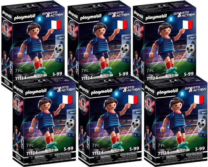 Jouets daction - PLAYMOBIL - 71124 - 6 joueurs de football - But en carton - Autocollants personnalisables