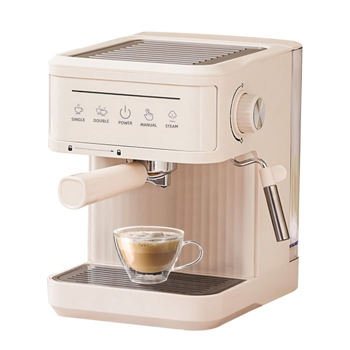 Machine à Espresso Manuelle avec Mousseur à Lait Machine à Cappuccino 20 Bars Réservoir dEau Amovible de 16 L Beige