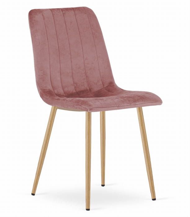 Chaise en velours LAVA - salle à manger chambre cuisine style rétro pieds métal couleur bois ROSE