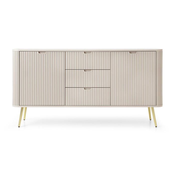 Buffet 2 portes avec trois tiroirs - ZOVA- 168 cm - grège avec pieds dorés