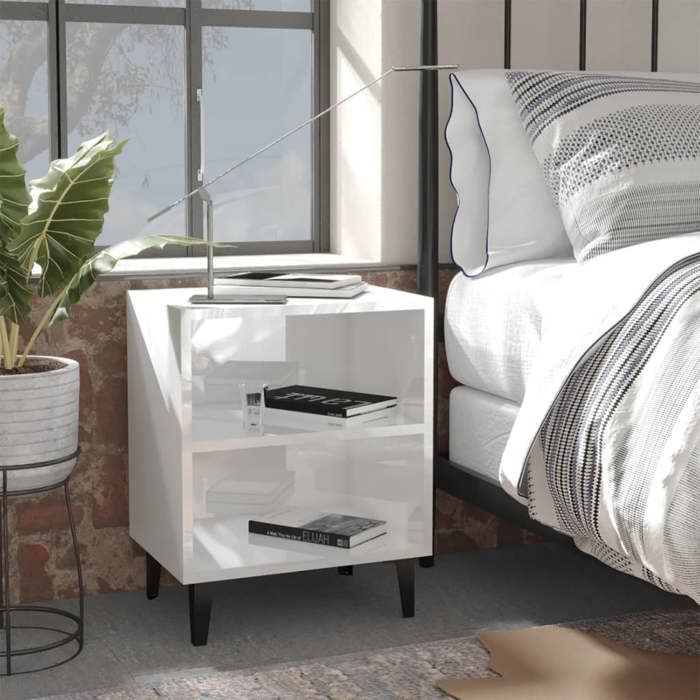 SALE 2025Armoire de Nuit suspendues - Tables de chevet pieds en métal - Lot de 2 - Blanc brillant - 40x30x50cm 16 2 Kg 9756