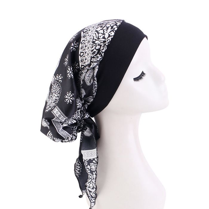 INF Bonnet de chimio en satin imprimé avec liens - Protection confortable de la tête