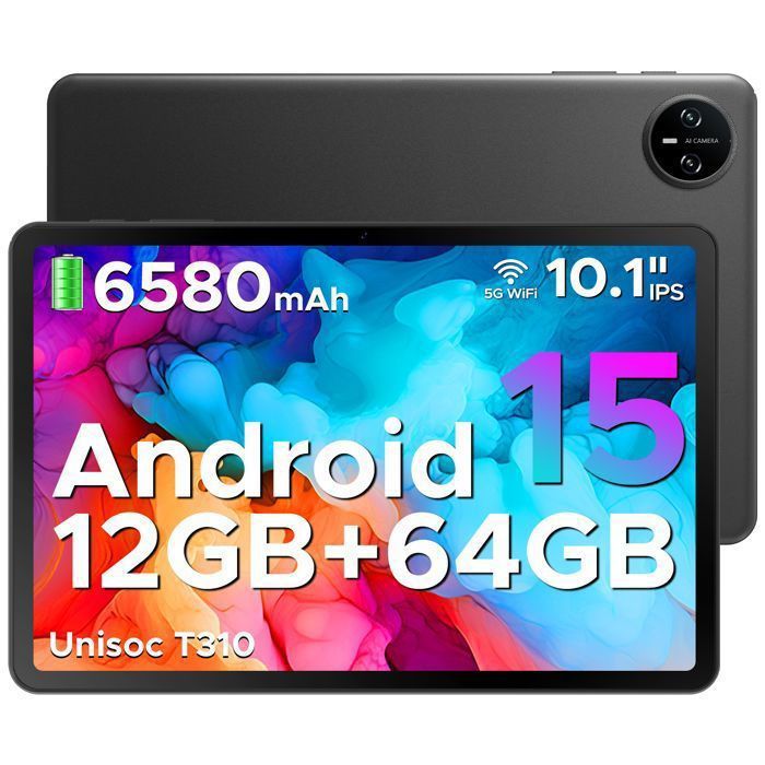 DOOGEE Tab A9 Tablette Tactile 10 pouces Android 15 12 Go RAM + 64 Go ROM (TF 2TB) 6580mAh /Face ID/5G WiFi Tablette – Noir