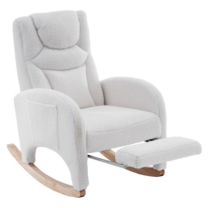Fauteuil à bascule inclinable rembourré tissu teddy blanc - Confort premium design moderne et élégant pour salon - 110 kg Fauteuil à bascule inclinable rembourré tissu teddy blanc - Confort premium design moderne et élégant pour salon - 110 kg