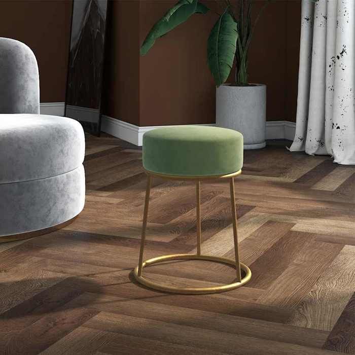 SOLDES dAutomneTabouret - Petit Fauteuil Salon pour chambre - rond Vert moutarde Velours - 30x38cm 801