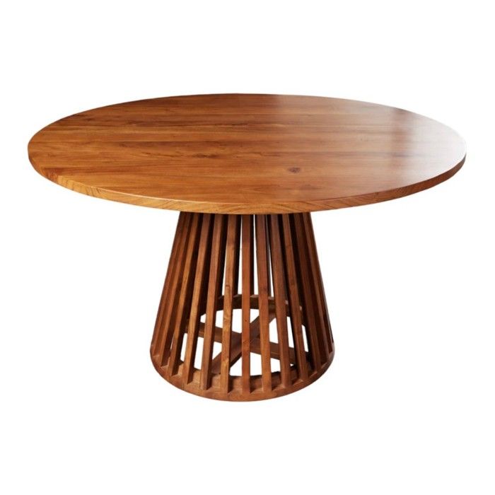Table de salle à manger TALMA – Ronde diamètre 140 cm – Bois massif dacacia verni – Style rustique
