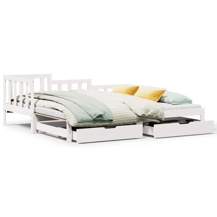Promotion doctobre Lit de jour/Lit de salon - 1 personne - avec gigogne et tiroirs sans matelas - blanc 90x190cm FR12498