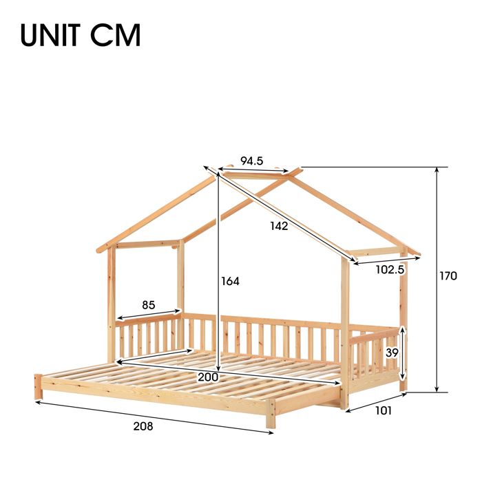 Lit cabane extensible lit de maison lit denfant lit de jour lit simple et double bois massif pur naturel (20