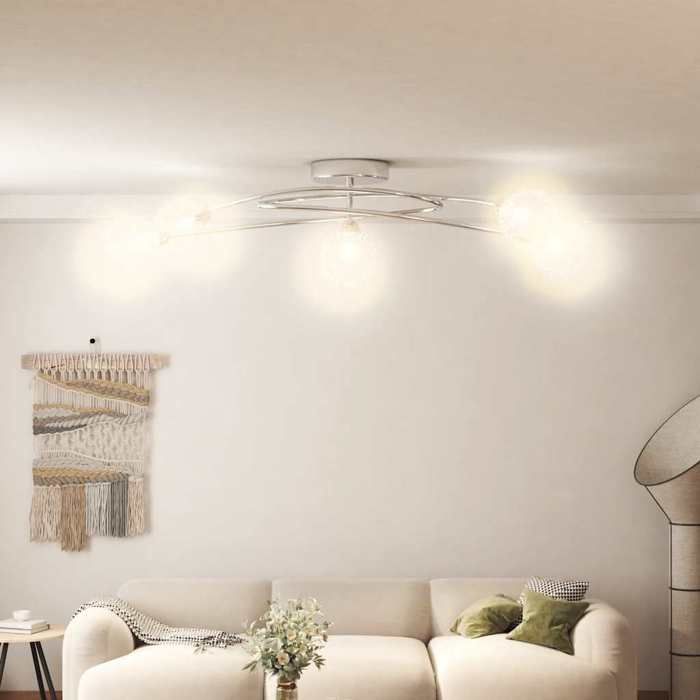 Plafonnier avec abat-jour en maille métallique - vidaXL - 5 LED G9 - Transparent - 80x16 cm - Finition chromée