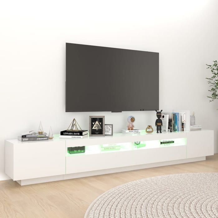 Set De 4 Unités Murales TV Avec LED – Blanc, Bois D'ingénierie, Design Moderne