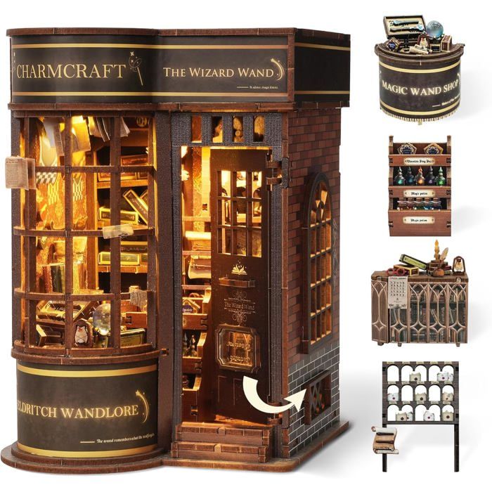 Puzzle en Bois 3D Puzzle en Bois 3D Baguette de Sorcier - Décoration LED pour Bibliothèque