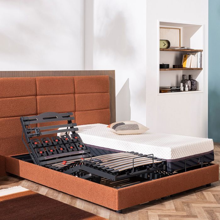 Lit électrique de relaxation en 5 plans de couchage 90x200 Plénitude Terre de Sienne - Rouge terracotta - Garantie 5 ans - Someo