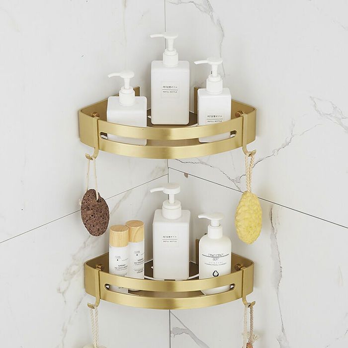 Étagère de douche sans perçage - MICH® - Angle - 2 niveaux - Or sable brillant - Antirouille - Aluminium spatial