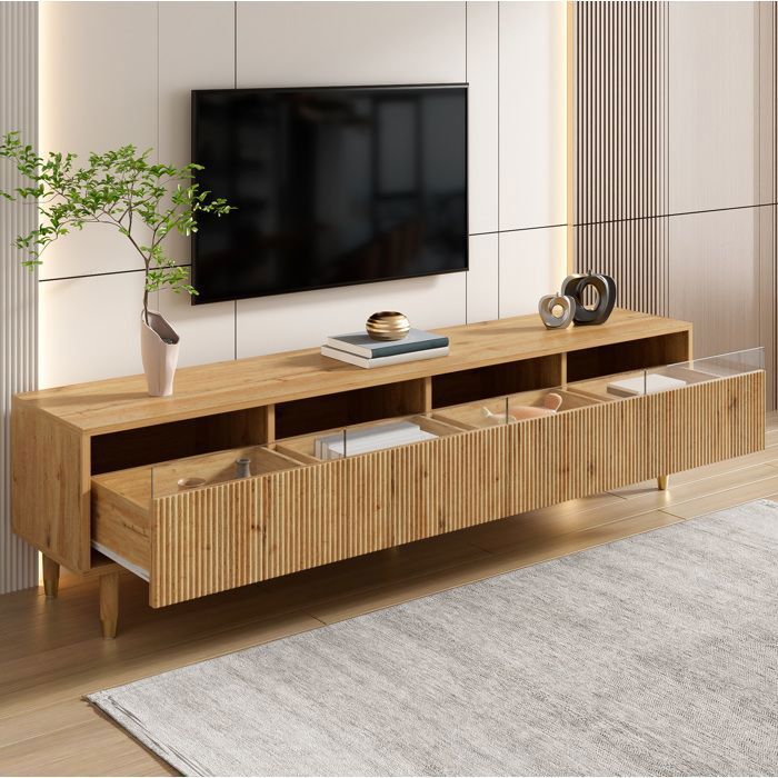 Meuble TV avec rangement et LED. 4 tiroirs. meuble télé de salon. MDF. 178×35×45 cm. couleur naturelle