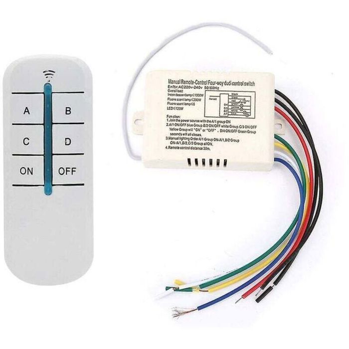 Commutateur télécommande sans fil - PZCC - YAM-804 - 4 voies - 200-240V - Récepteur mural 15 m