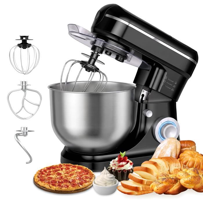 KITYTETY Robot Pâtissier 1500W 6 Vitesses Robot pétrin multifonction avec Bol 6 L Batteur Fouet Crochet Robot de cuisine Noir - Kitytety