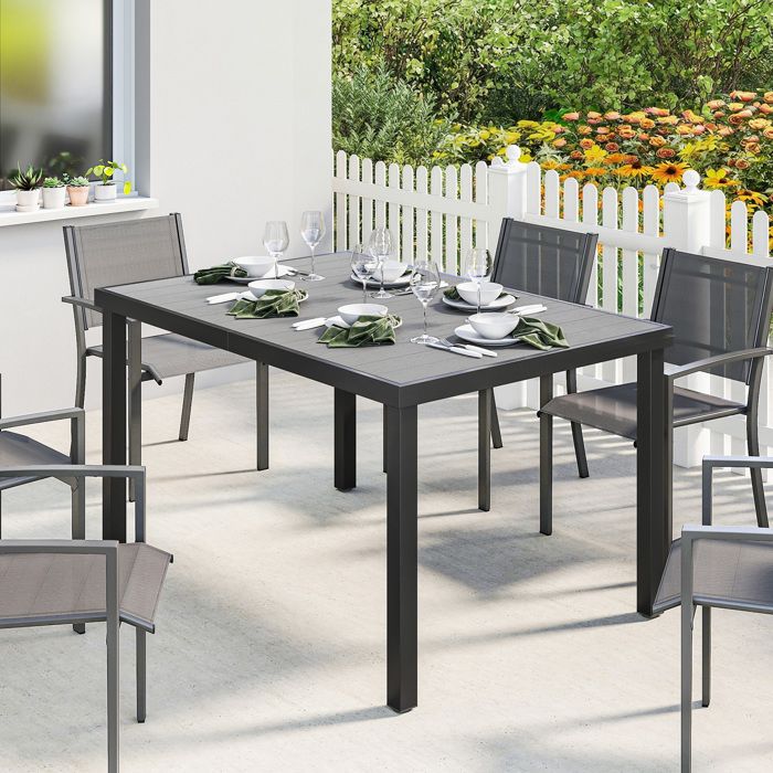 Table de jardin pour 4 à 6 personnes table à manger extérieure avec plateau à lattes 140 x 90 x 74 cm gris