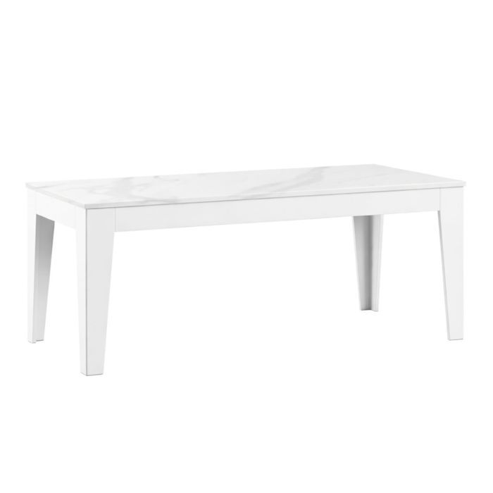 Table de repas 160cm laqué blanche plateau marbré pieds biseautés design - CARAT
