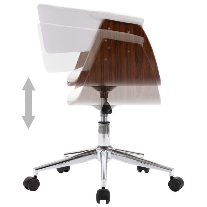 Fauteuil Ergonomique - Noir - Chaise bureau pivotante - 1 PLACE - Blanc Bois courbé et similicuir 59.5x58x(66-74) cm F78