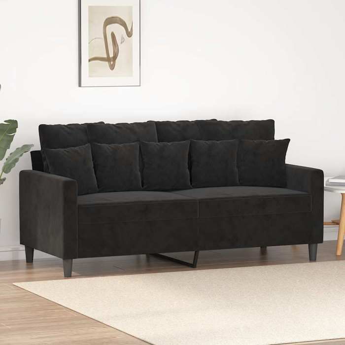 Promo étéCanapé à 2 places - SWEETY - [par siège:110 kg] - Noir 140cm Velours - Dimensions:158x77x80cm 253465