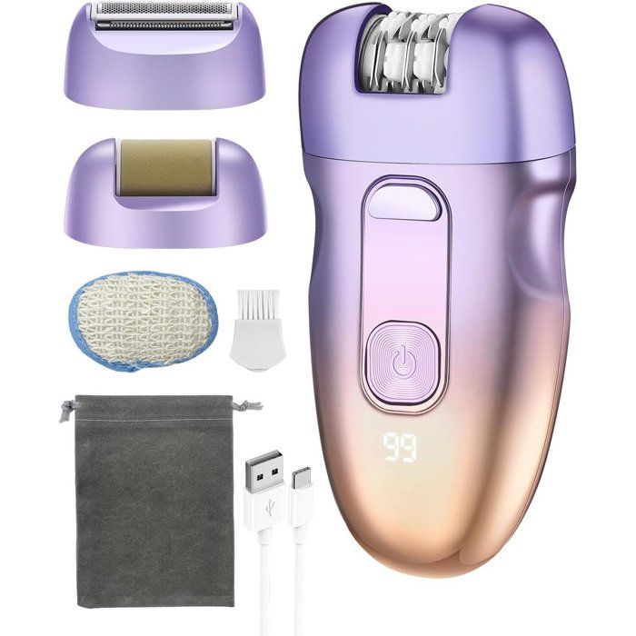 Épilateur électrique sans fil 3 en 1 pour femmes : visage jambes et aisselles. Éponge avec têtes interchangeables. Éponge étanche