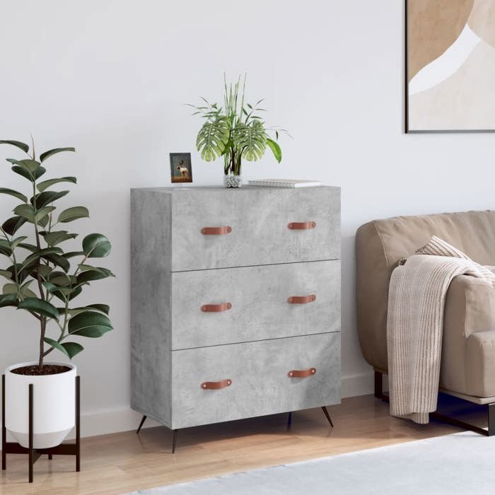 Commode à tiroirs - [1 pc] - Solide - Classeur de rangement - gris béton 69 5x34x90 cm bois dingénierie LH59746076693