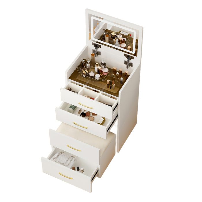 Coiffeuse avec miroir relevable 3 tiroirs et tabouret rangement compact MDF blanc