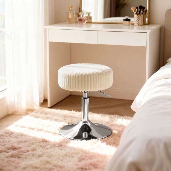 Tabouret de Bar Réglable Pivotant Velours Côtelé Coussin Épais pour Chambre Cuisine Salle à Manger Blanc