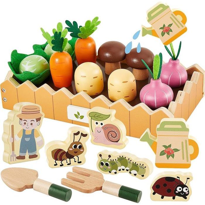 Jouet en Bois Carotte pour Enfant 20 Accessoires Jouets Dactivité et de Développement Motricité Fine Cadeau pour Bebe 3 4 5 Ans