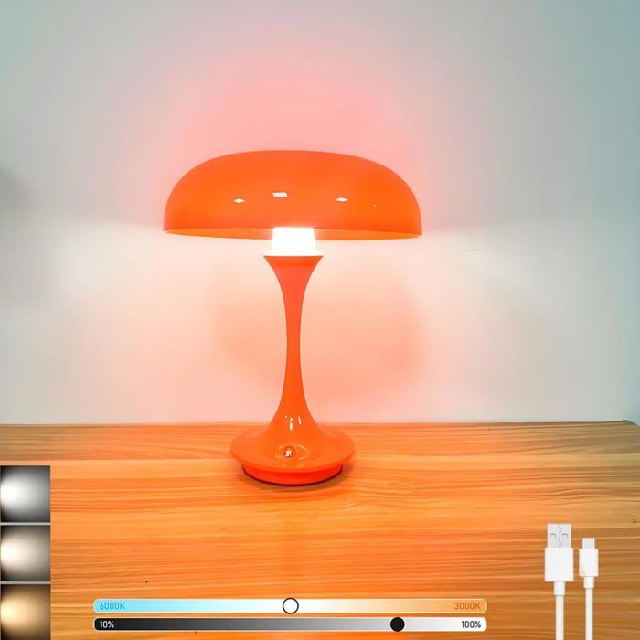 Lampe champignon orange LED rechargeable sans fil tactile intensité variable 2000 mAh VITDIPY