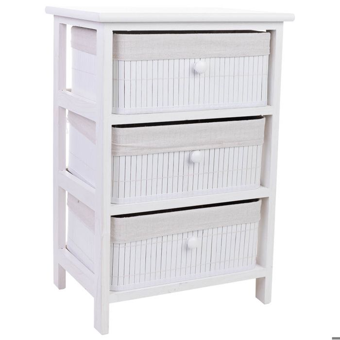 Chiffonnier bois blanc 3 tiroirs bambou 40x29x58 cm Chiffonnier bois blanc 3 tiroirs bambou 40x29x58 cm