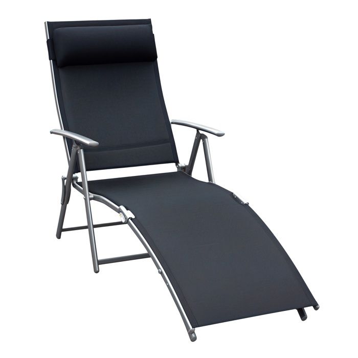 CollaHausse Transat de Jardin Pliable avec Coussin Dossier 7 Positions 137x63.5x100.5cm Noir