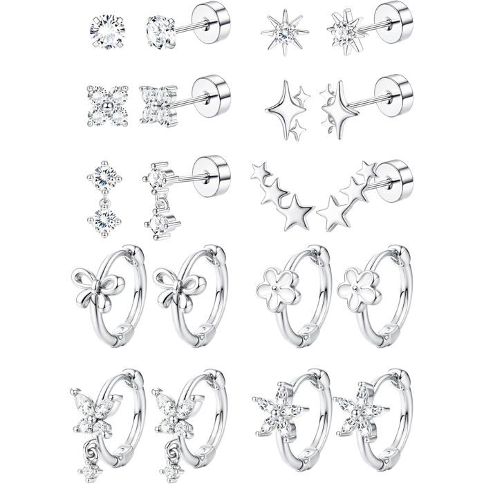 10 Paires Boucles DOreilles Femme Acier Inoxydable Hypoallergénique Lot Boucles DOreilles Acier Chirurgical Or Argent Clou[PP510]