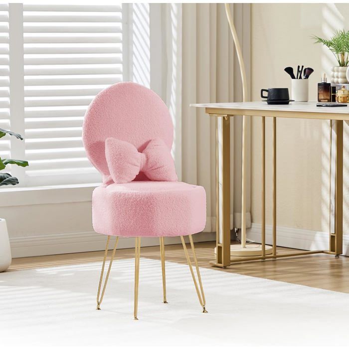 Tabouret de Coiffeuse avec Rangement – Dossier Réglable Pieds Métal – Coussin Confortable –Rose– 40 x 44 x 85 cm