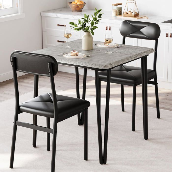 Ensemble table 2 chaises PU gris rembourrées cuisine/petit espace