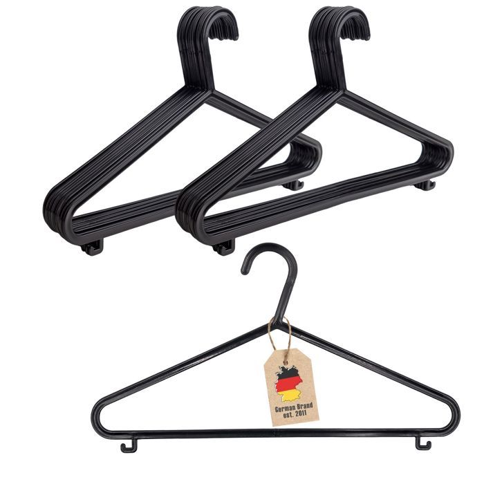 Lot de 20 cintres fins noirs en plastique 36 x 1 x 15 cm - antidérapants barre pantalon et crochets jupe gain de place vestes