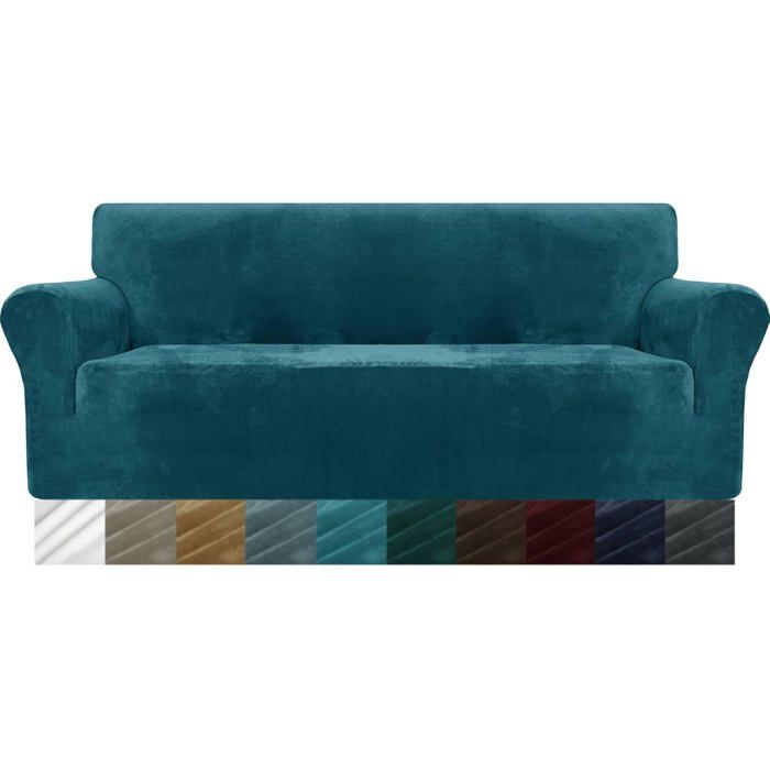 Housse de canapé en Velours épais 3 Places Housse de canapé Super Extensible pour Chiens Cat Pet Friendly 1-(3 Place Vert Noirâtre)