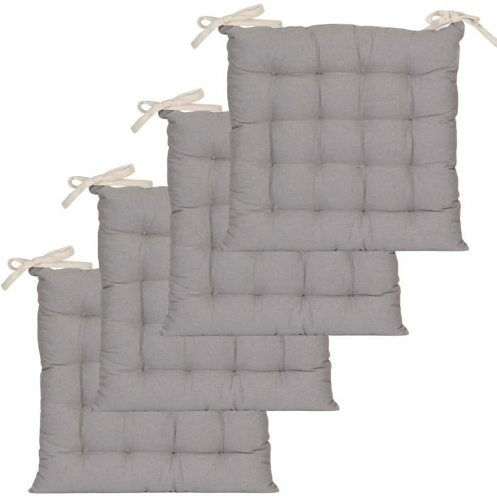 Lot de 4 galettes de chaise carrées bicolores 40x40 cm Épaisseur 5 cm Assise confort beige/gris pour intérieur