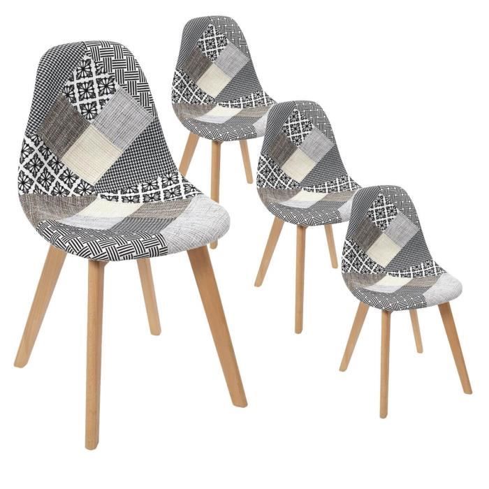 giada - lot de 4 chaises patchwork motifs grisés