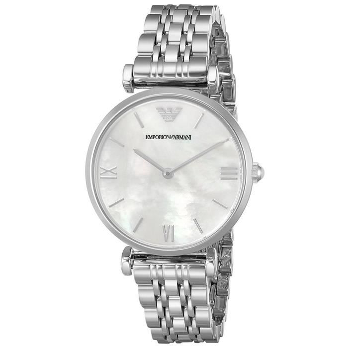 Montre Emporio Armani Femme AR1682 Quartz Analogique Cadran Blanc Bracelet Acier Argent Cdiscount Bijouterie