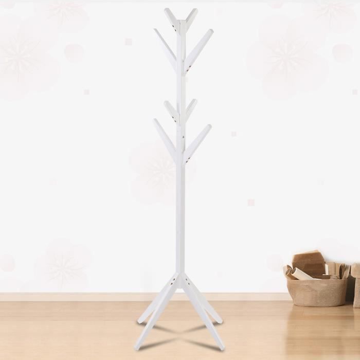 Porte-manteau en bois massif simple et créatif en forme d'arbre (blanc)-TAM