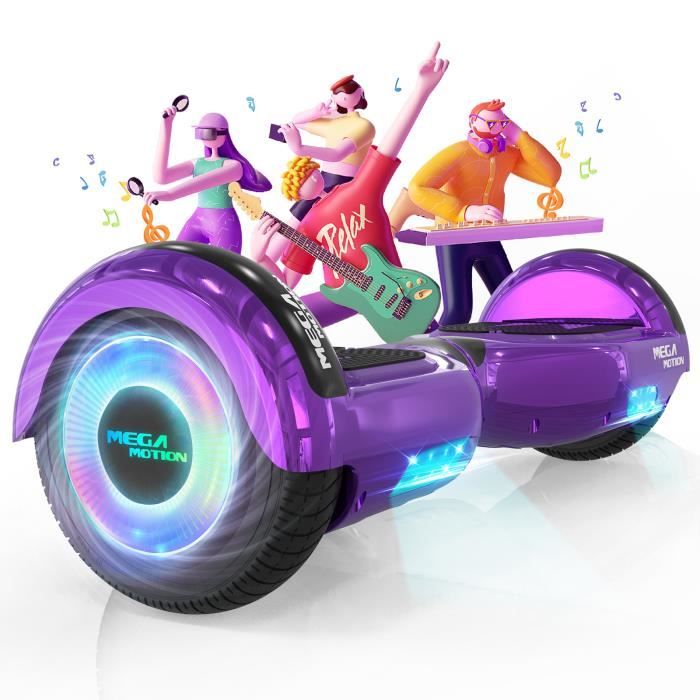 MEGA MOTION Hoverboard 6 5 Violet deux roues avec Haut parleur Bluetooth avec Lumieres LED pour Enfants Cdiscount Sport