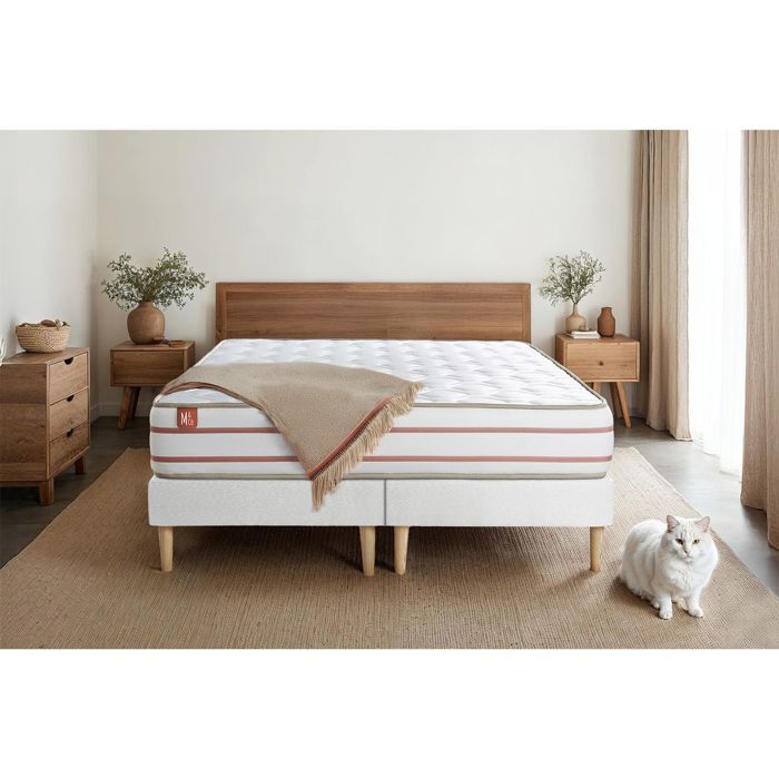 Ensemble LE DOUX 160x200cm Mémoire de forme 3 zones de confort - Ep. 24cm + double sommiers Blanc